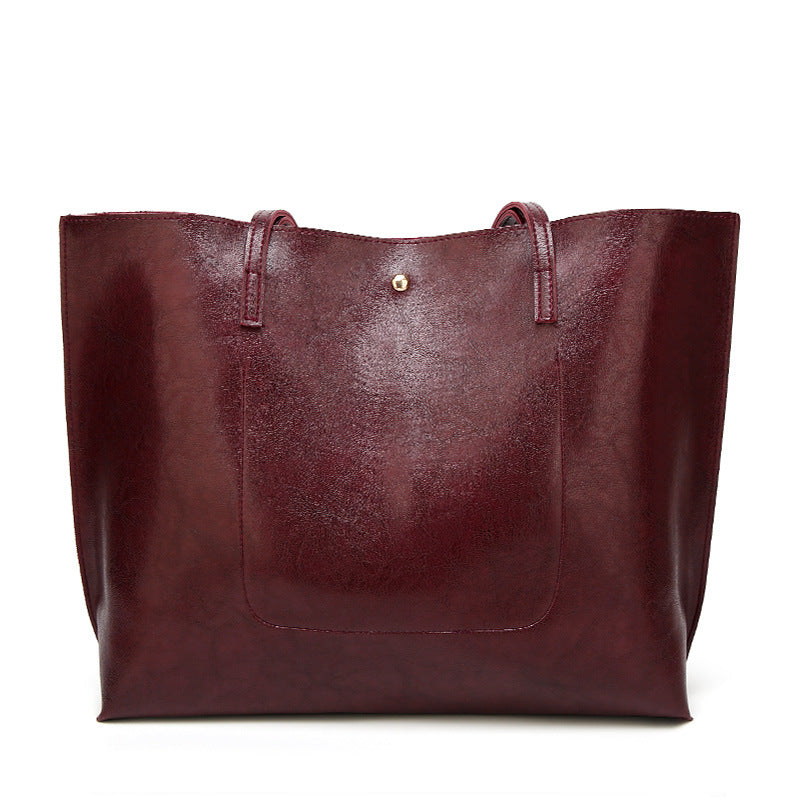 Women’s Oil Wax Leather Shoulder Bag – Large Tote Handbag-Tote Bag-Burgundy-Free Shipping Leatheretro
