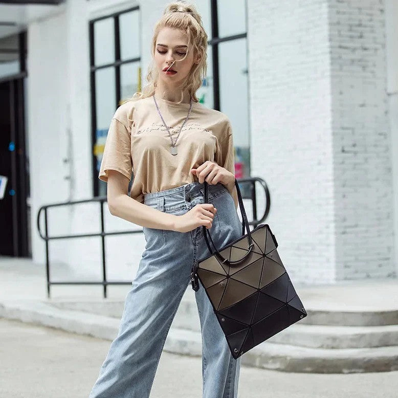 Laser Plain Folding Tote Bag Convertable Bag-Tote Bag-Dark Gray-Free Shipping Leatheretro