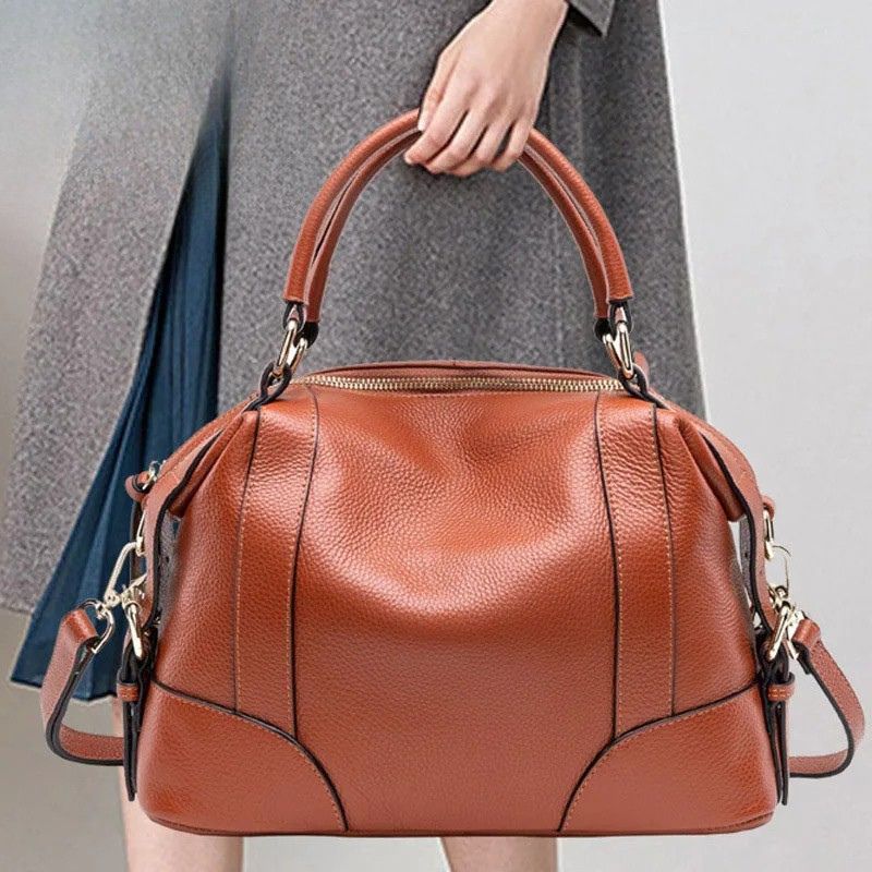 Top Layer Cowhide Handbag – All-Match Genuine Leather Bag for Women-Handbags-Brown-Free Shipping Leatheretro
