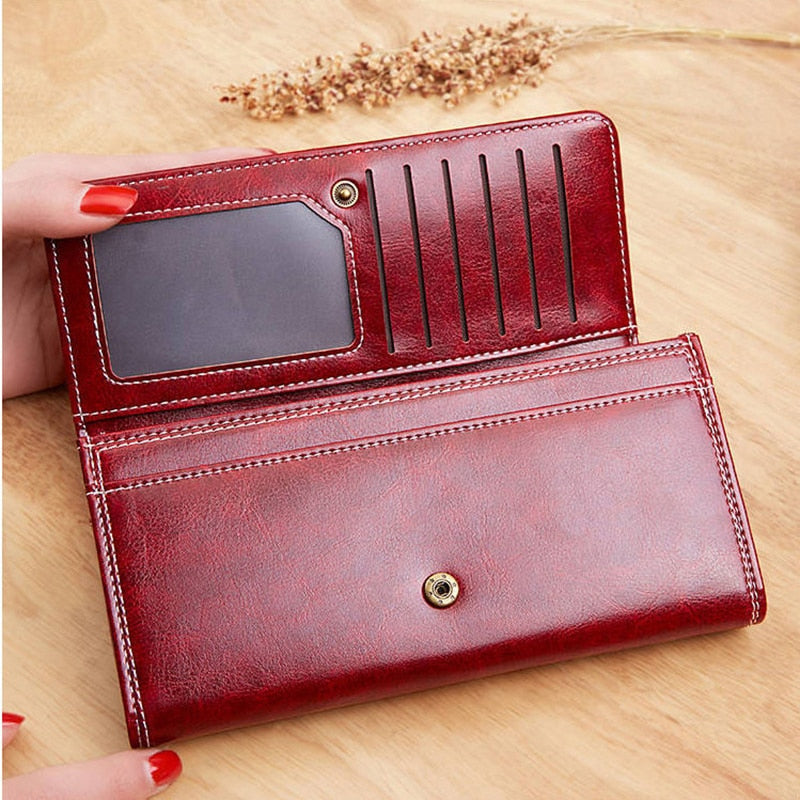 Women's Leather luxury Long Wallet-Wallets & Money Clips-Khaki-Free Shipping Leatheretro