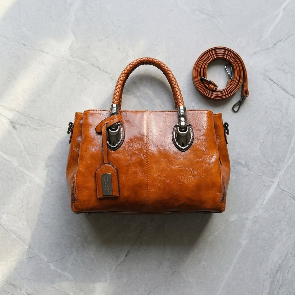 CrossBorder Trends Oil Wax Leather Messenger Bag - Vintage Women Stylish Handbag-Shoulder Bag-Black-Free Shipping Leatheretro