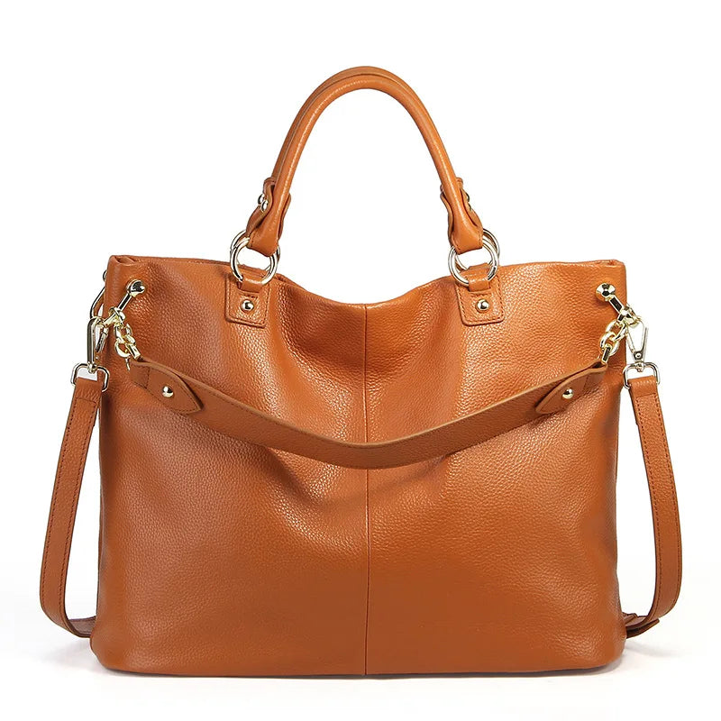 Luxury Cowhide Large Capacity Shoulder Bag-Handbags-Earth Yelllow-Free Shipping Leatheretro