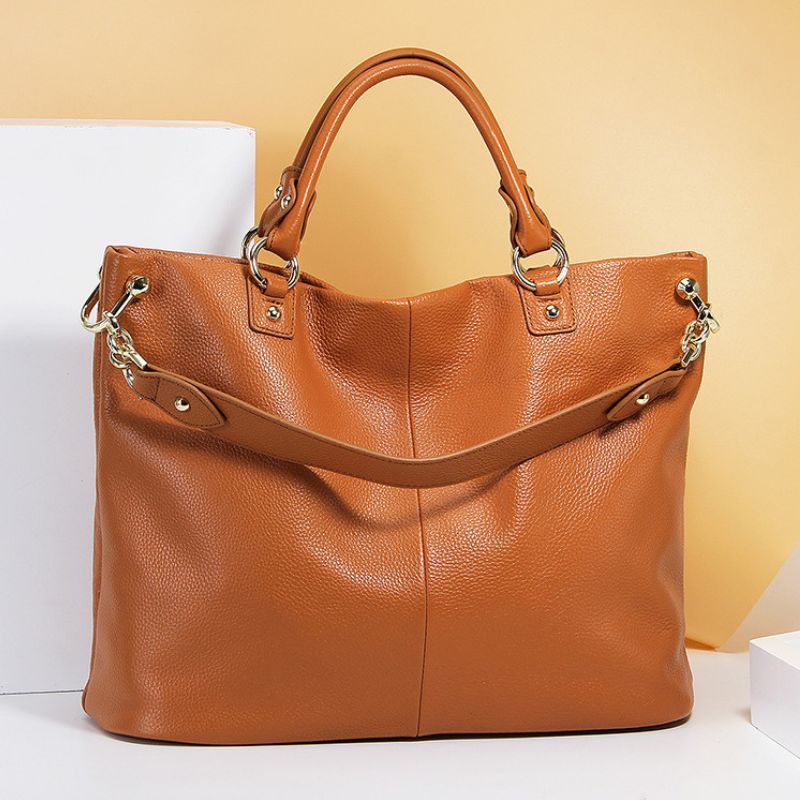 Luxury Cowhide Large Capacity Shoulder Bag-Handbags-Earth Yelllow-Free Shipping Leatheretro