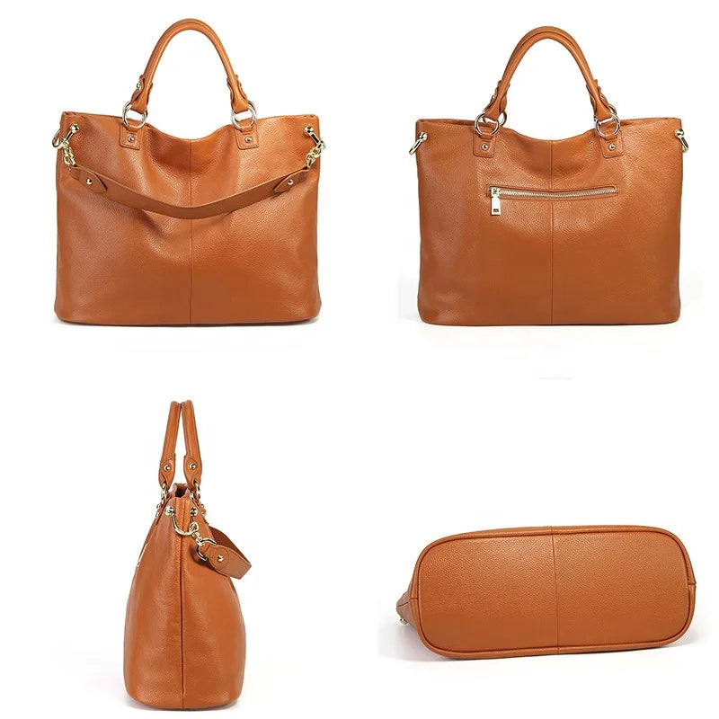 Luxury Cowhide Large Capacity Shoulder Bag-Handbags-Earth Yelllow-Free Shipping Leatheretro