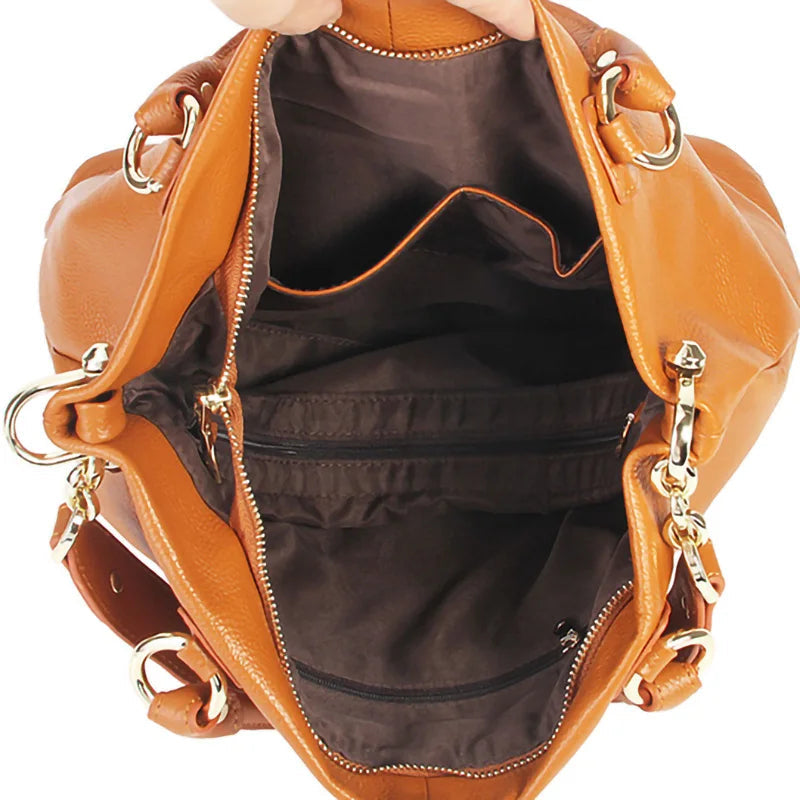 Luxury Cowhide Large Capacity Shoulder Bag-Handbags-Earth Yelllow-Free Shipping Leatheretro
