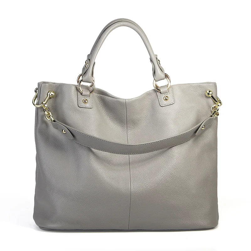 Luxury Cowhide Large Capacity Shoulder Bag-Handbags-Light Gray-Free Shipping Leatheretro