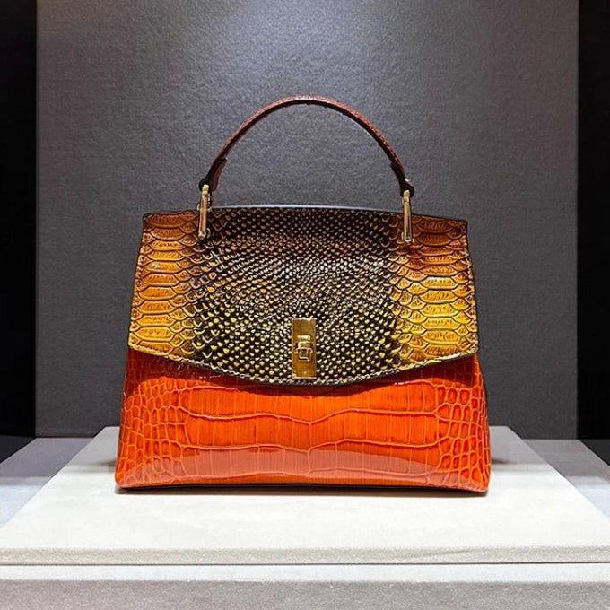 Luxury Crocodile Print Synthetic Leather Crossbody Bag for Women-Handbags-Orange-Free Shipping Leatheretro