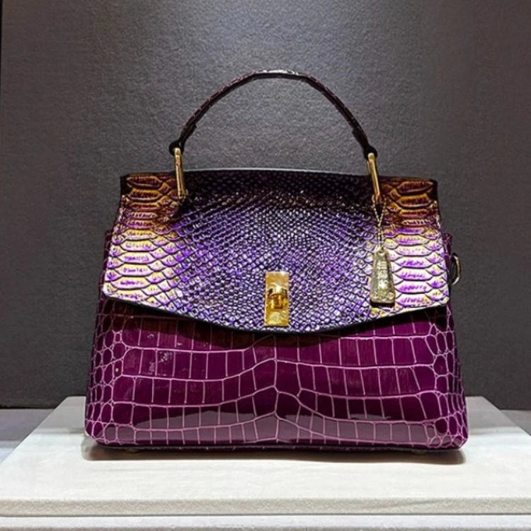Luxury Crocodile Print Synthetic Leather Crossbody Bag for Women-Handbags-Purple-Free Shipping Leatheretro