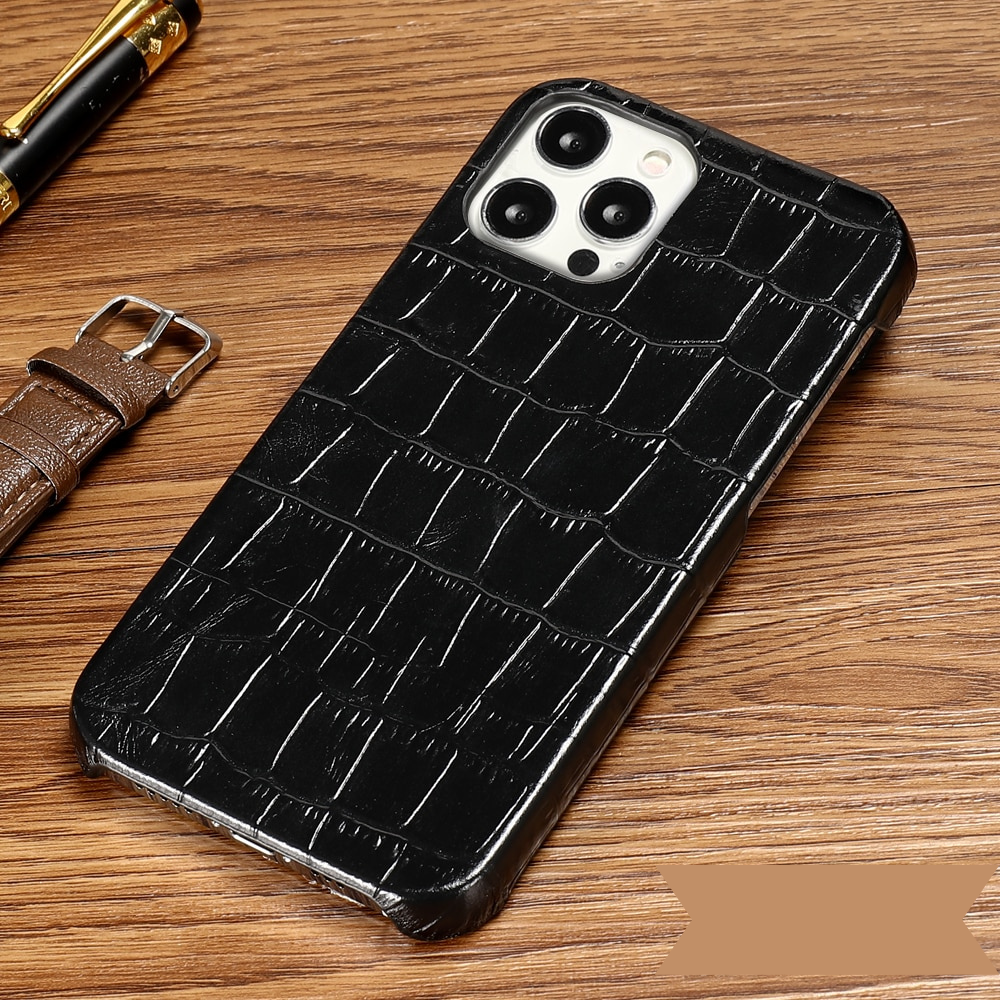 Luxury Crocodile Texture Genuine Leather iPhone Case-Mobile Phone Cases-For iphone 12-black-Free Shipping Leatheretro