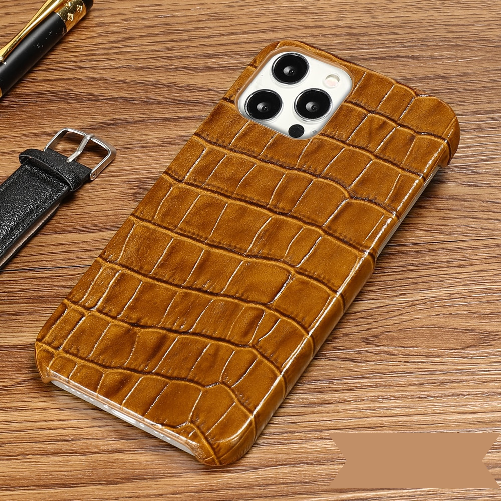 Luxury Crocodile Texture Genuine Leather iPhone Case-Mobile Phone Cases-For iphone 12-Coffee-Free Shipping Leatheretro