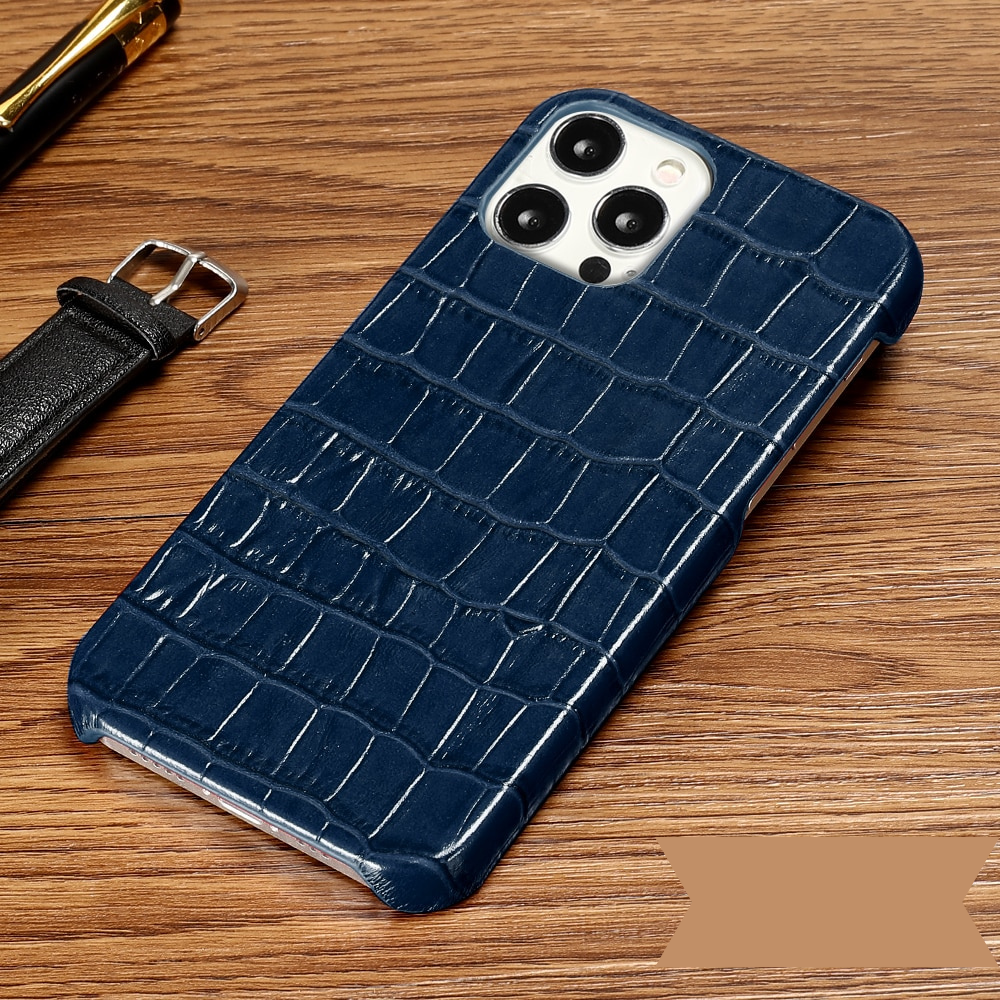Luxury Crocodile Texture Genuine Leather iPhone Case-Mobile Phone Cases-For iphone 12-Blue-Free Shipping Leatheretro