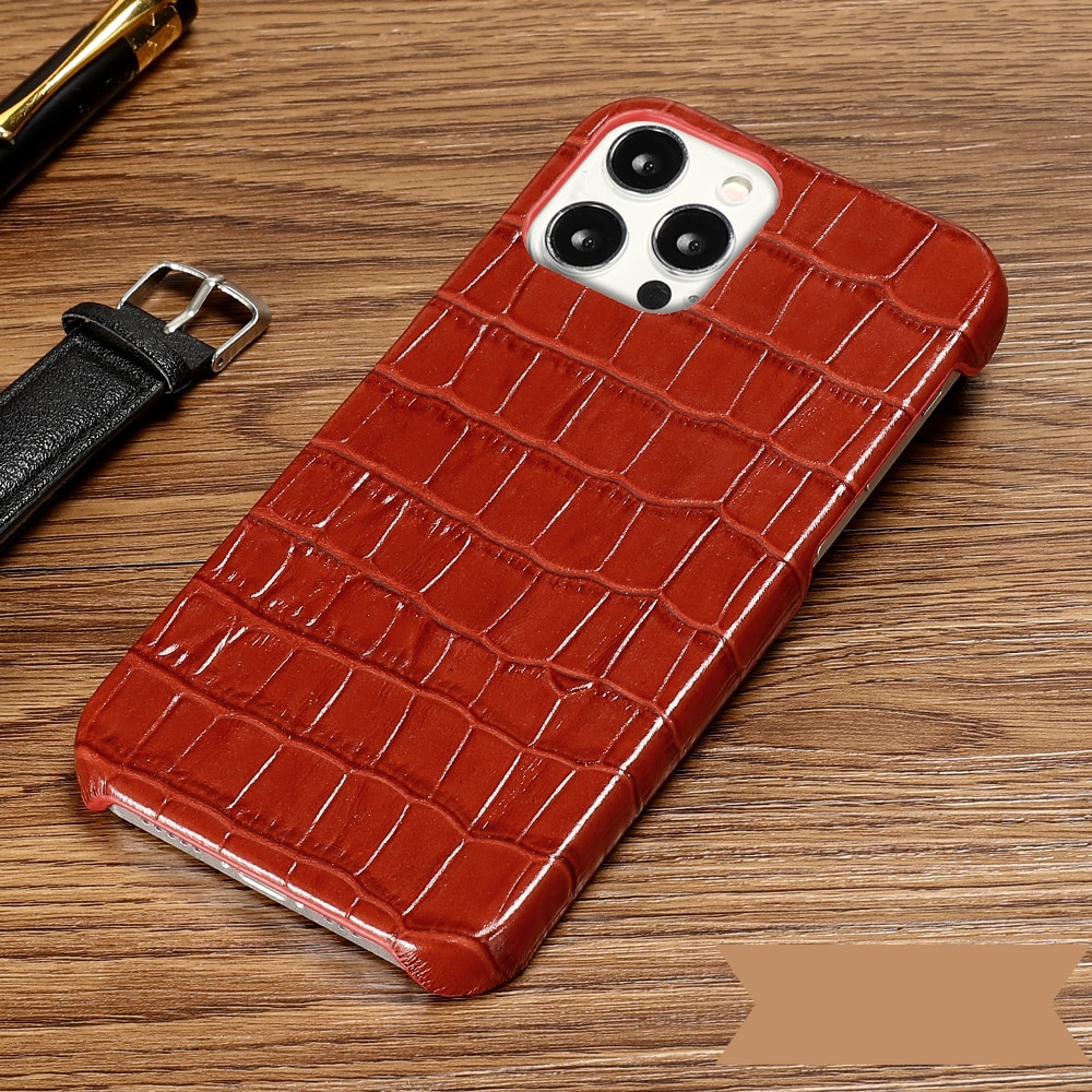 Luxury Crocodile Texture Genuine Leather iPhone Case-Mobile Phone Cases-For iphone 12-Red-Free Shipping Leatheretro