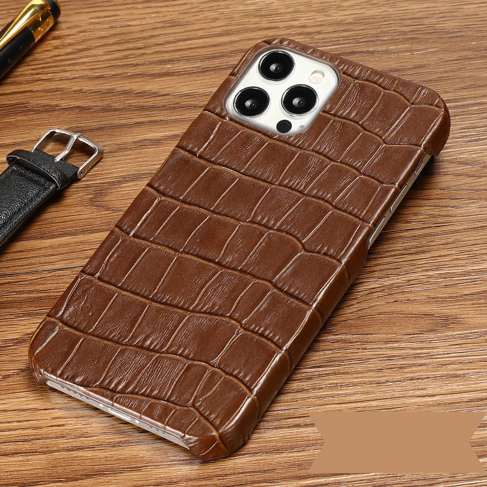 Luxury Crocodile Texture Genuine Leather iPhone Case-Mobile Phone Cases-For iphone 12-Auburn-Free Shipping Leatheretro