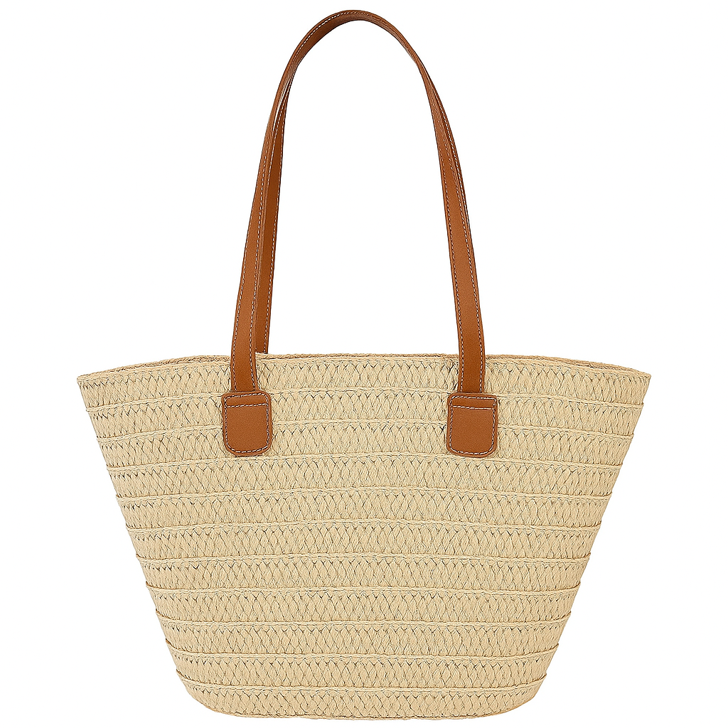 Luxury Designer Straw Tote Bag for Women-Tote Bag-Beige-Free Shipping Leatheretro
