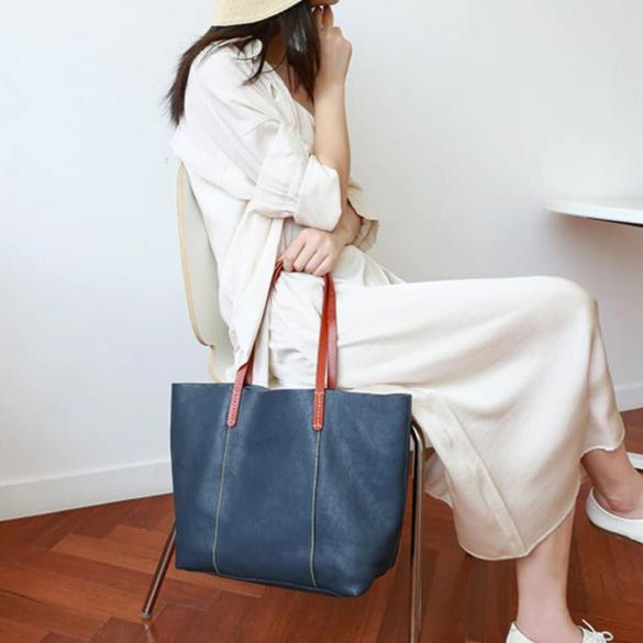 Luxury Genuine Leather Casual Tote Bag-Tote Bag-Blue-Free Shipping Leatheretro