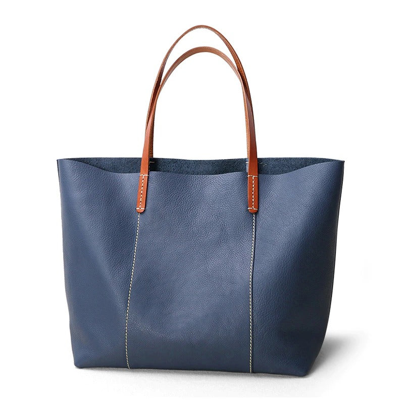 Luxury Genuine Leather Casual Tote Bag-Tote Bag-Blue-Free Shipping Leatheretro