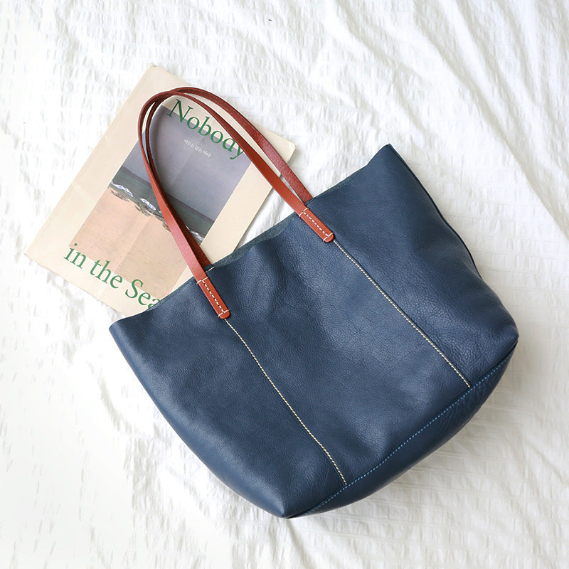 Luxury Genuine Leather Casual Tote Bag-Tote Bag-Blue-Free Shipping Leatheretro