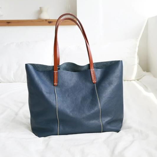 Luxury Genuine Leather Casual Tote Bag-Tote Bag-Blue-Free Shipping Leatheretro