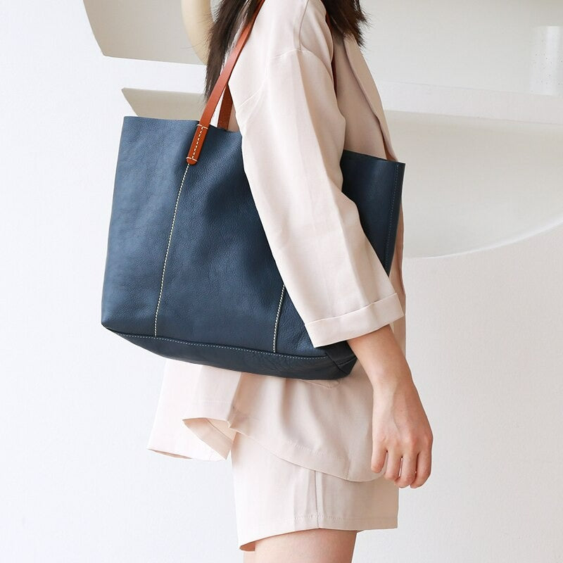 Luxury Genuine Leather Casual Tote Bag-Tote Bag-Blue-Free Shipping Leatheretro