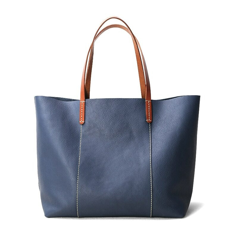 Luxury Genuine Leather Casual Tote Bag-Tote Bag-Blue-Free Shipping Leatheretro