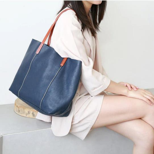 Luxury Genuine Leather Casual Tote Bag-Tote Bag-Blue-Free Shipping Leatheretro