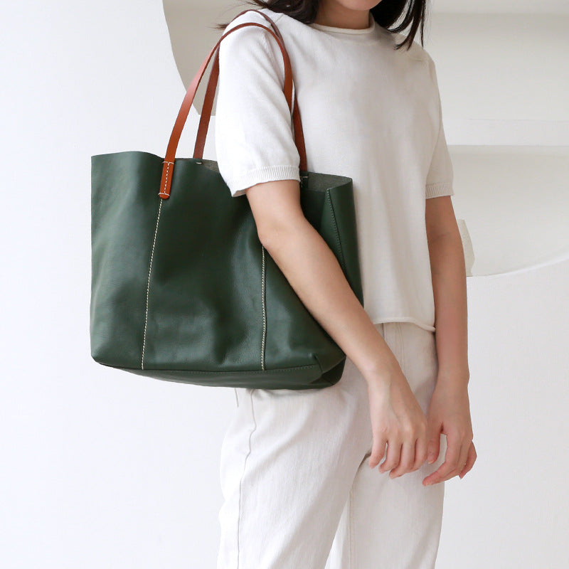Luxury Genuine Leather Casual Tote Bag-Tote Bag-Blue-Free Shipping Leatheretro