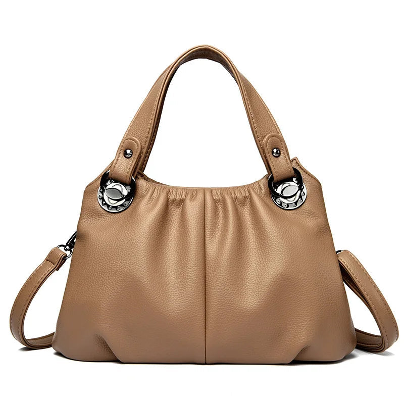 Luxury High-Quality Genuine Leather Women's Shoulder Bag-Handbags-Khaki-Free Shipping Leatheretro