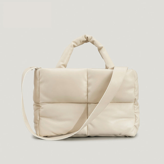 Luxury Nylon Large Tote Shoulder Handbag-Tote Bag-Leather Padded Bag-Beige-Free Shipping Leatheretro