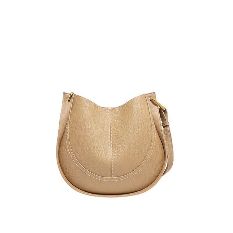 Luxury Soft Leather Crossbody Saddle Bag-Handbags-Beige-Free Shipping Leatheretro