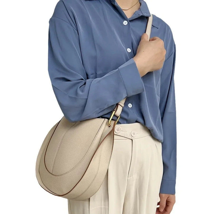 Luxury Soft Leather Crossbody Saddle Bag-Handbags-Beige-Free Shipping Leatheretro