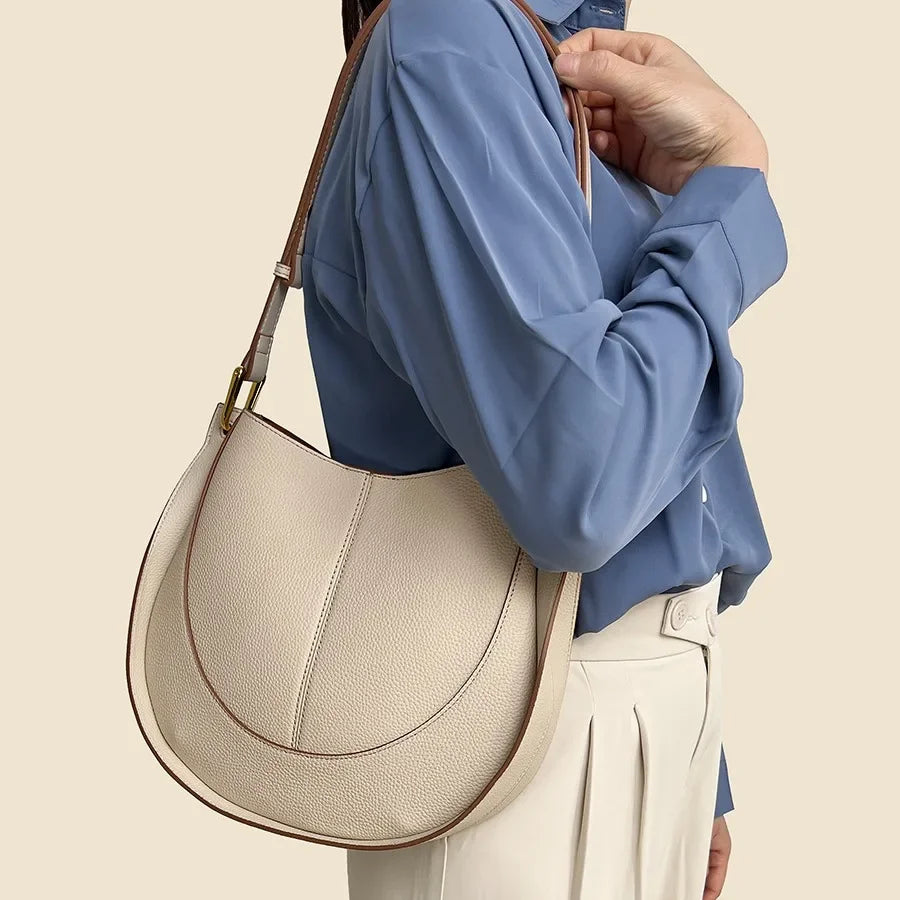 Luxury Soft Leather Crossbody Saddle Bag-Handbags-Beige-Free Shipping Leatheretro