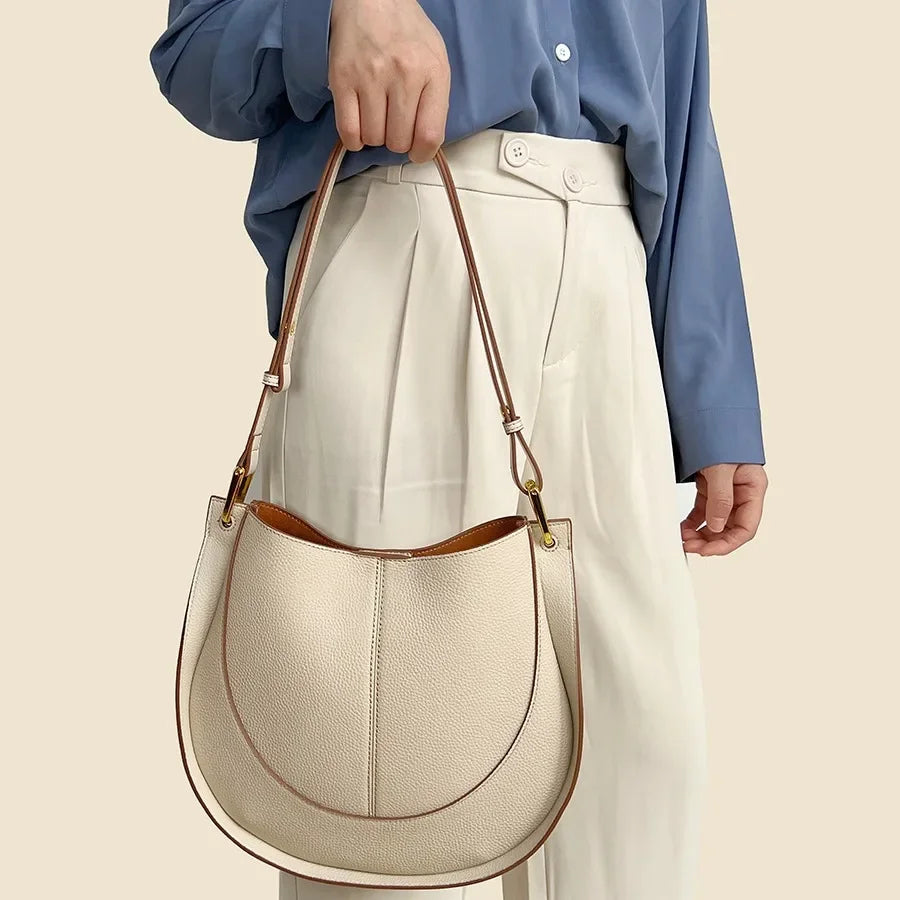 Luxury Soft Leather Crossbody Saddle Bag-Handbags-Beige-Free Shipping Leatheretro