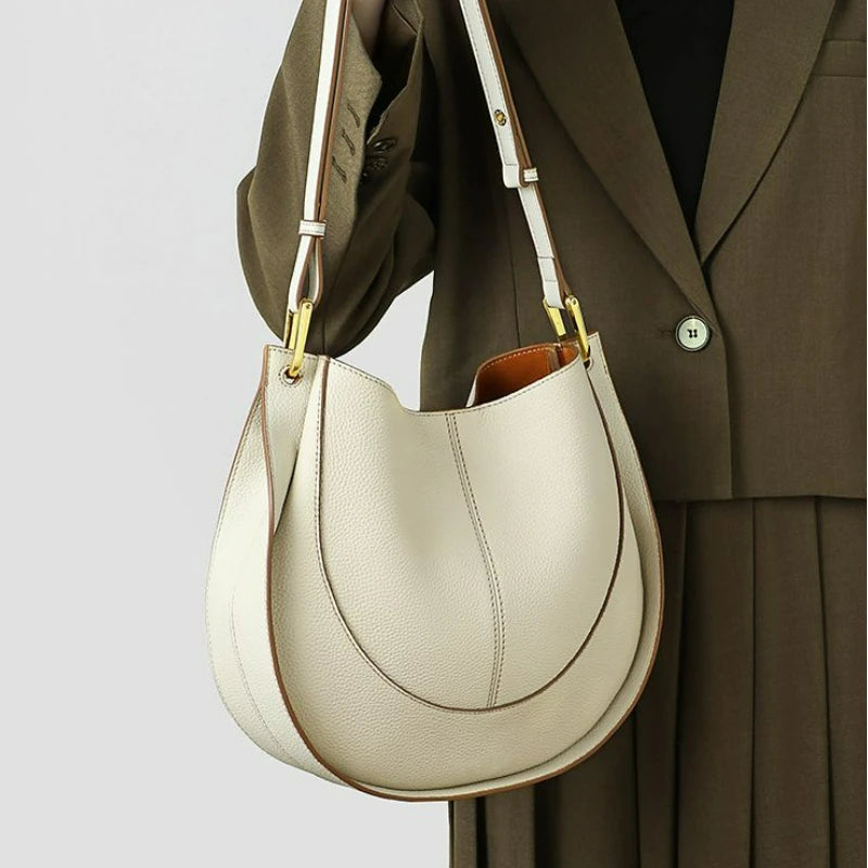Luxury Soft Leather Crossbody Saddle Bag-Handbags-Beige-Free Shipping Leatheretro