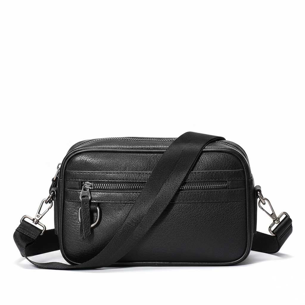Genuine Leather Men's Crossbody Bag Luxury Cowhide Fashion Bag-Messenger Bag-Black-Free Shipping Leatheretro