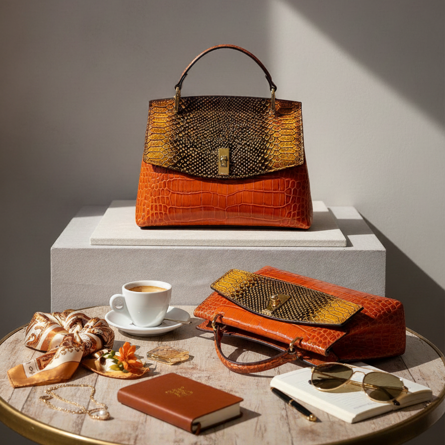 Luxury Crocodile Print Synthetic Leather Crossbody Bag for Women-Handbags-Orange-Free Shipping Leatheretro