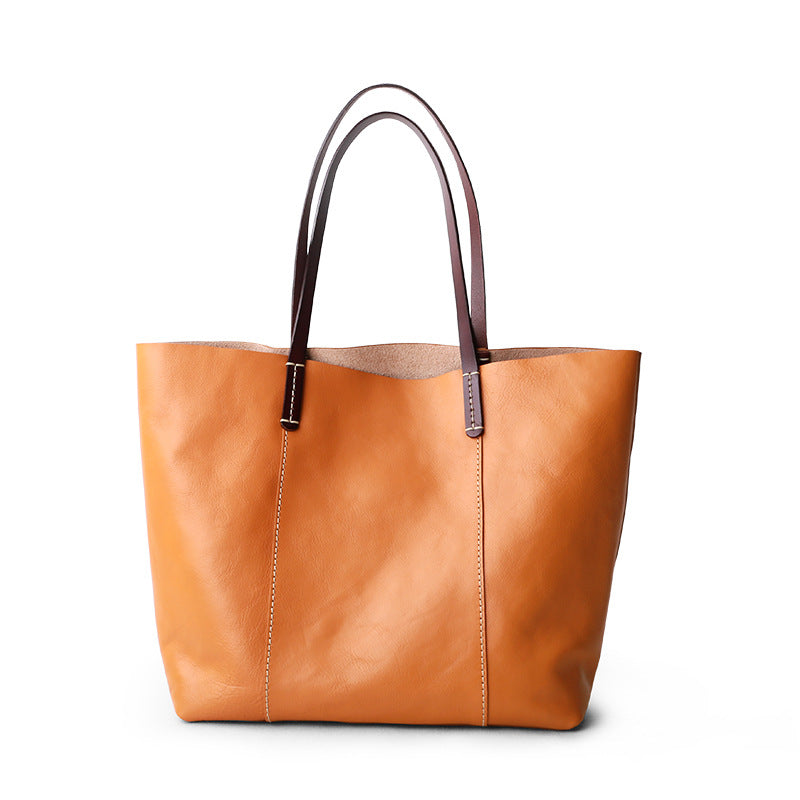 Luxury Genuine Leather Casual Tote Bag-Tote Bag-Orange-Free Shipping Leatheretro