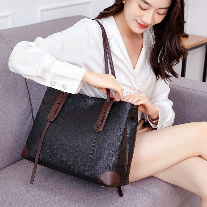 Luxury Soft Cowhide Leather Tote Bag - Women's Shoulder Handbag-Handbags-Grey Brown-Free Shipping Leatheretro