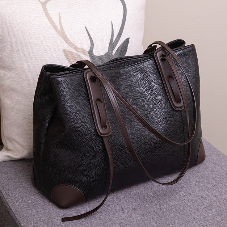 Luxury Soft Cowhide Leather Tote Bag - Women's Shoulder Handbag-Handbags-Grey Brown-Free Shipping Leatheretro