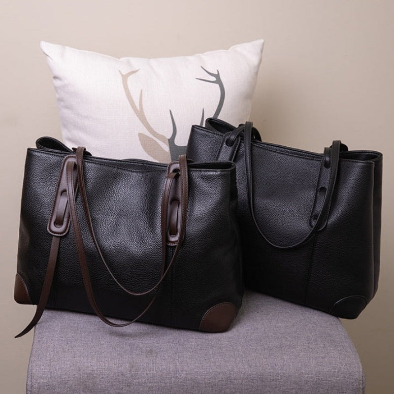 Luxury Soft Cowhide Leather Tote Bag - Women's Shoulder Handbag-Handbags-Grey Brown-Free Shipping Leatheretro