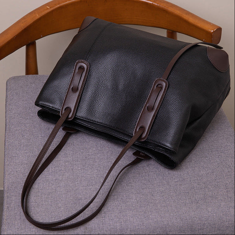 Luxury Soft Cowhide Leather Tote Bag - Women's Shoulder Handbag-Handbags-Grey Brown-Free Shipping Leatheretro