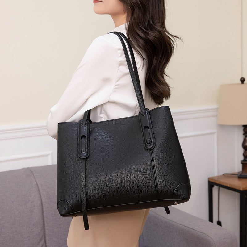Luxury Soft Cowhide Leather Tote Bag - Women's Shoulder Handbag-Handbags-Grey Brown-Free Shipping Leatheretro