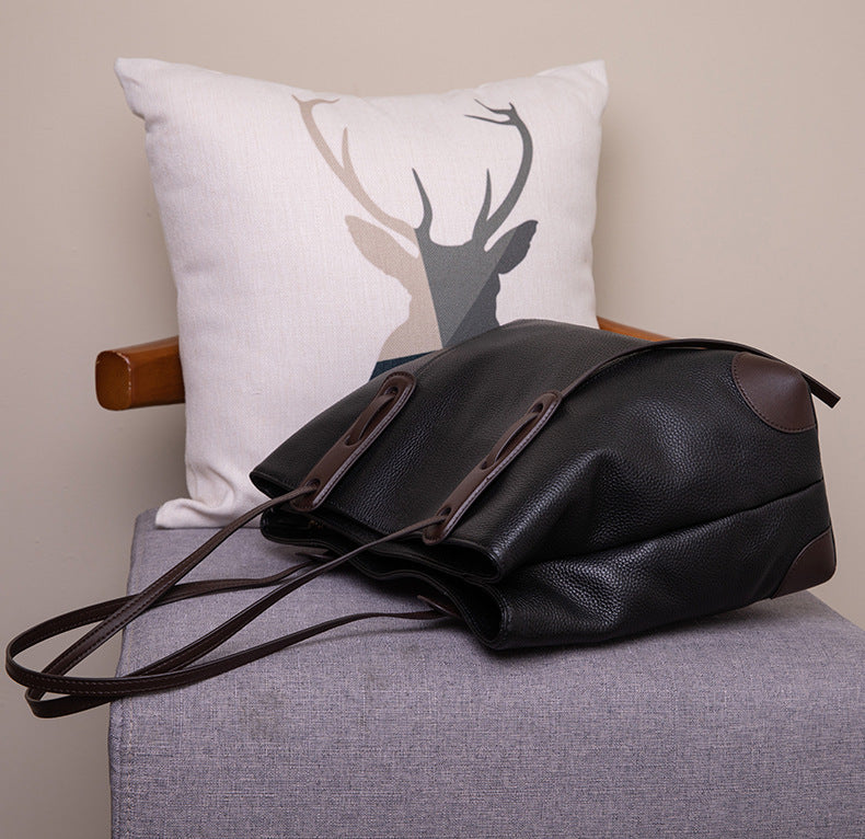 Luxury Soft Cowhide Leather Tote Bag - Women's Shoulder Handbag-Handbags-Grey Brown-Free Shipping Leatheretro