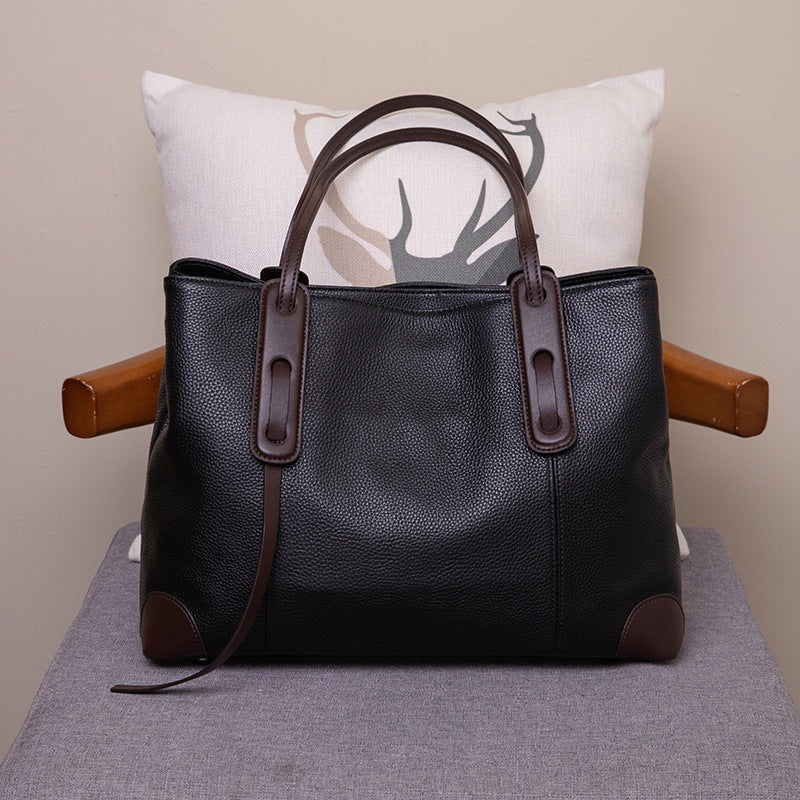 Luxury Soft Cowhide Leather Tote Bag - Women's Shoulder Handbag-Handbags-Grey Brown-Free Shipping Leatheretro