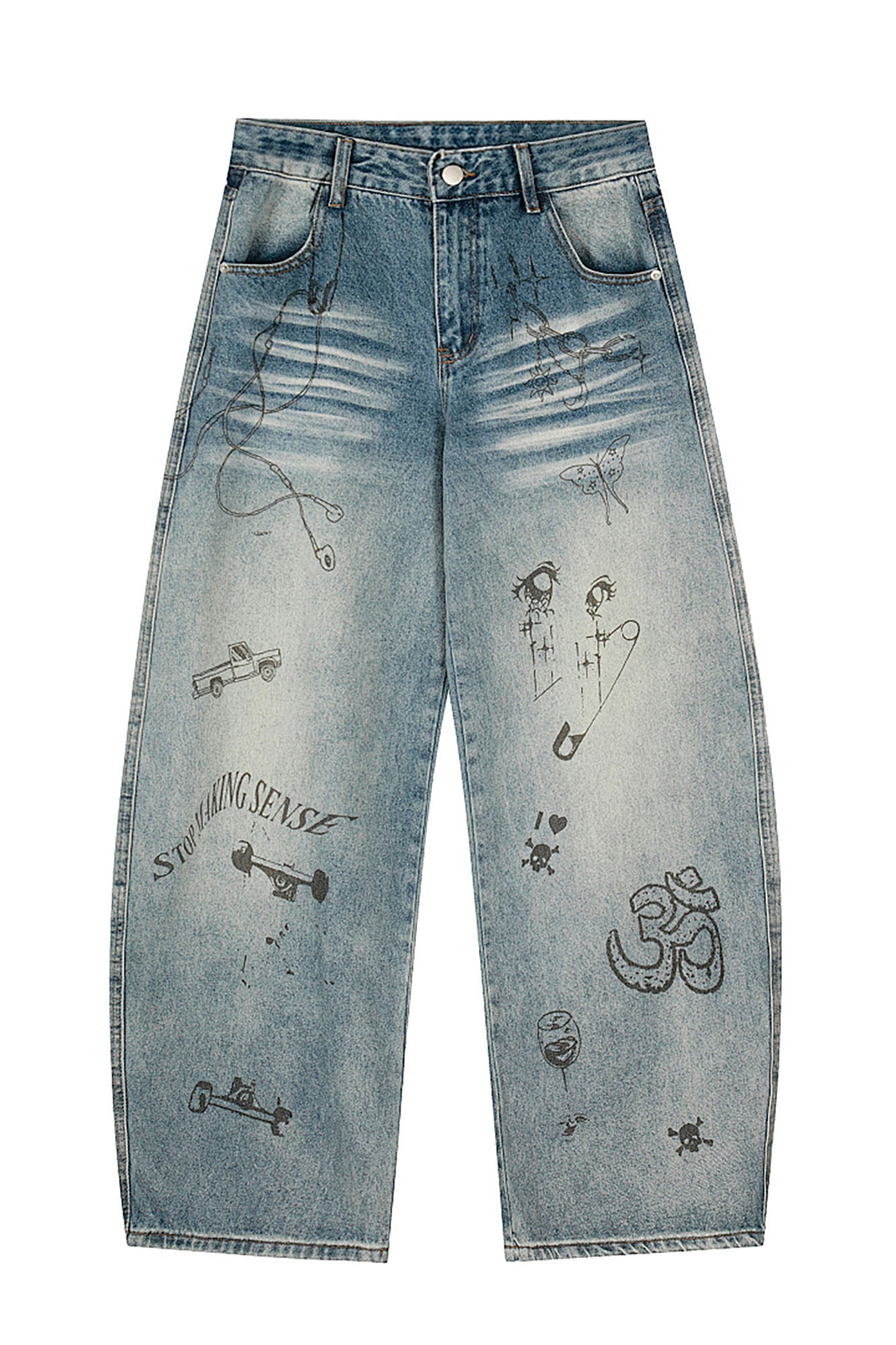 CLP Washed Graffiti Jeans-Jeans-S-Free Shipping Leatheretro