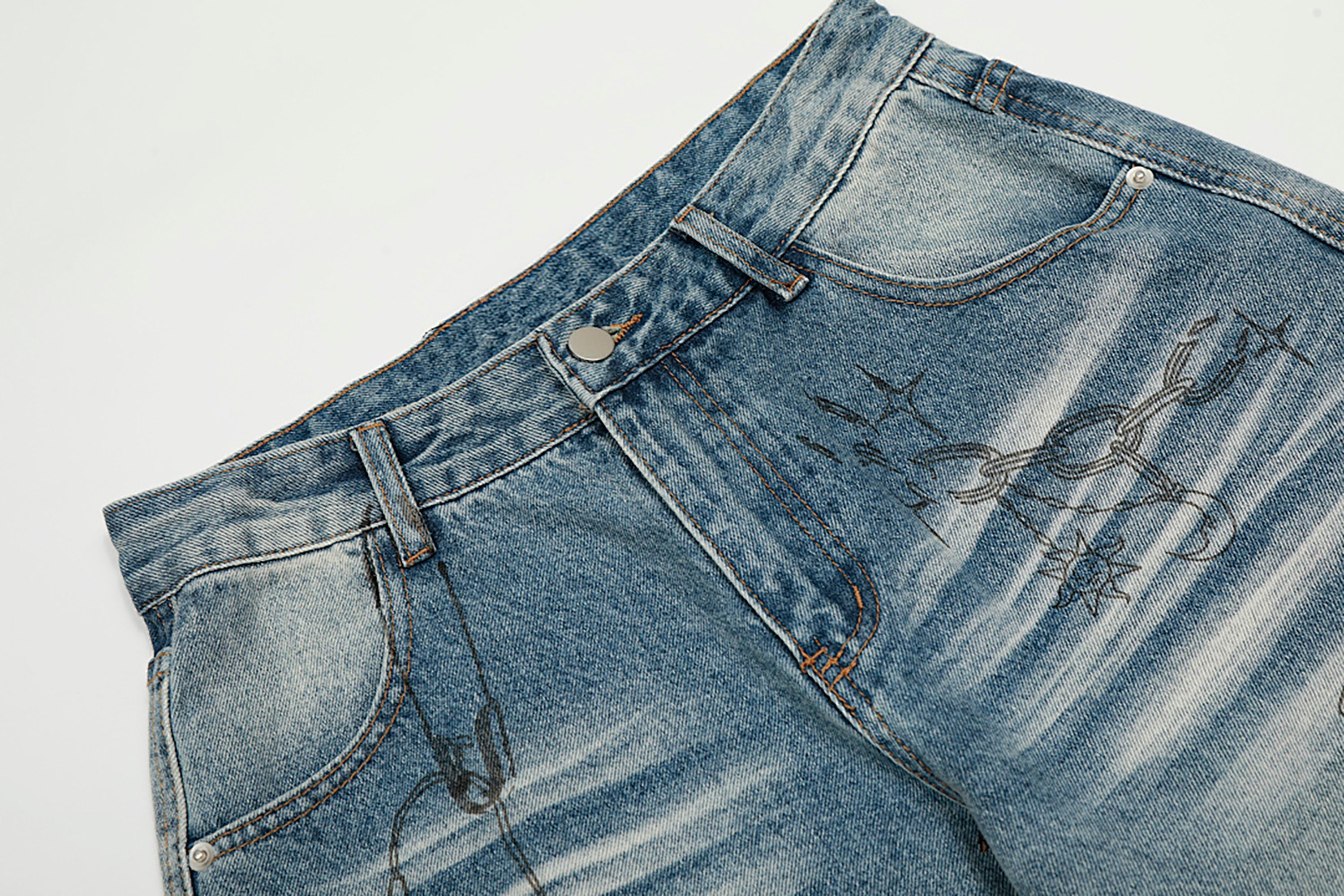 CLP Washed Graffiti Jeans-Jeans-S-Free Shipping Leatheretro