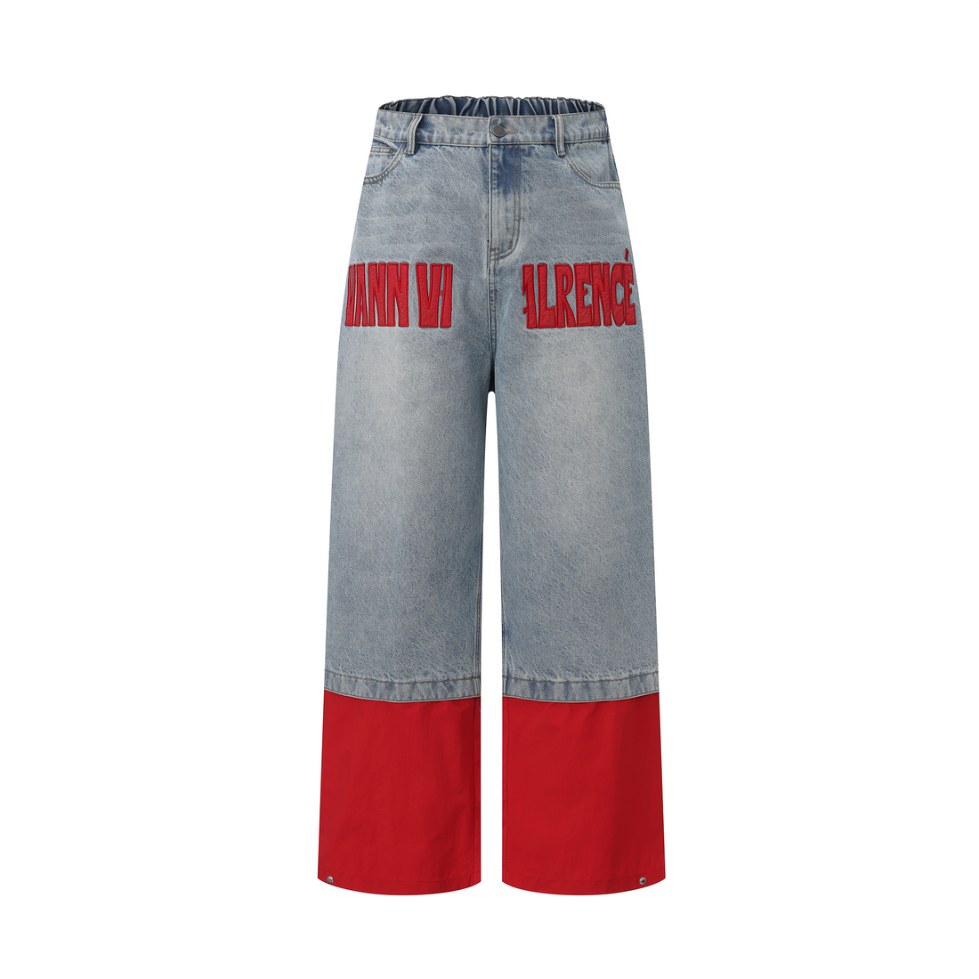 VANN VALRENCE Contrast Panel LOGO Patch Washed Jeans-Jeans-S-Free Shipping Leatheretro