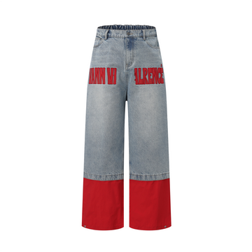 VANN VALRENCE Contrast Panel LOGO Patch Washed Jeans-Jeans-S-Free Shipping Leatheretro