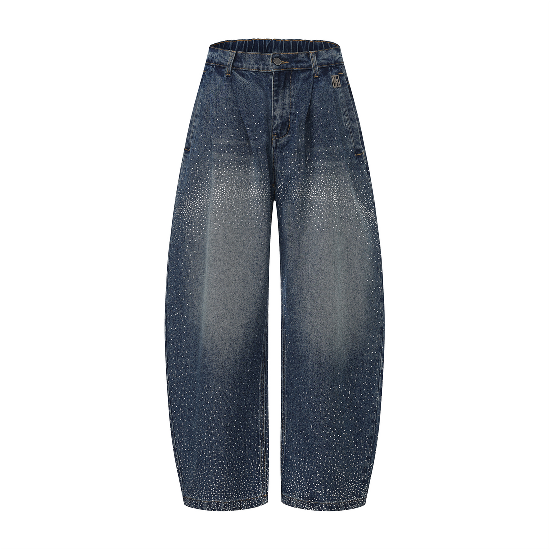 VANN VALRENCE Washed Diamond Curved Wide-Leg Jeans-Jeans-S-Free Shipping Leatheretro