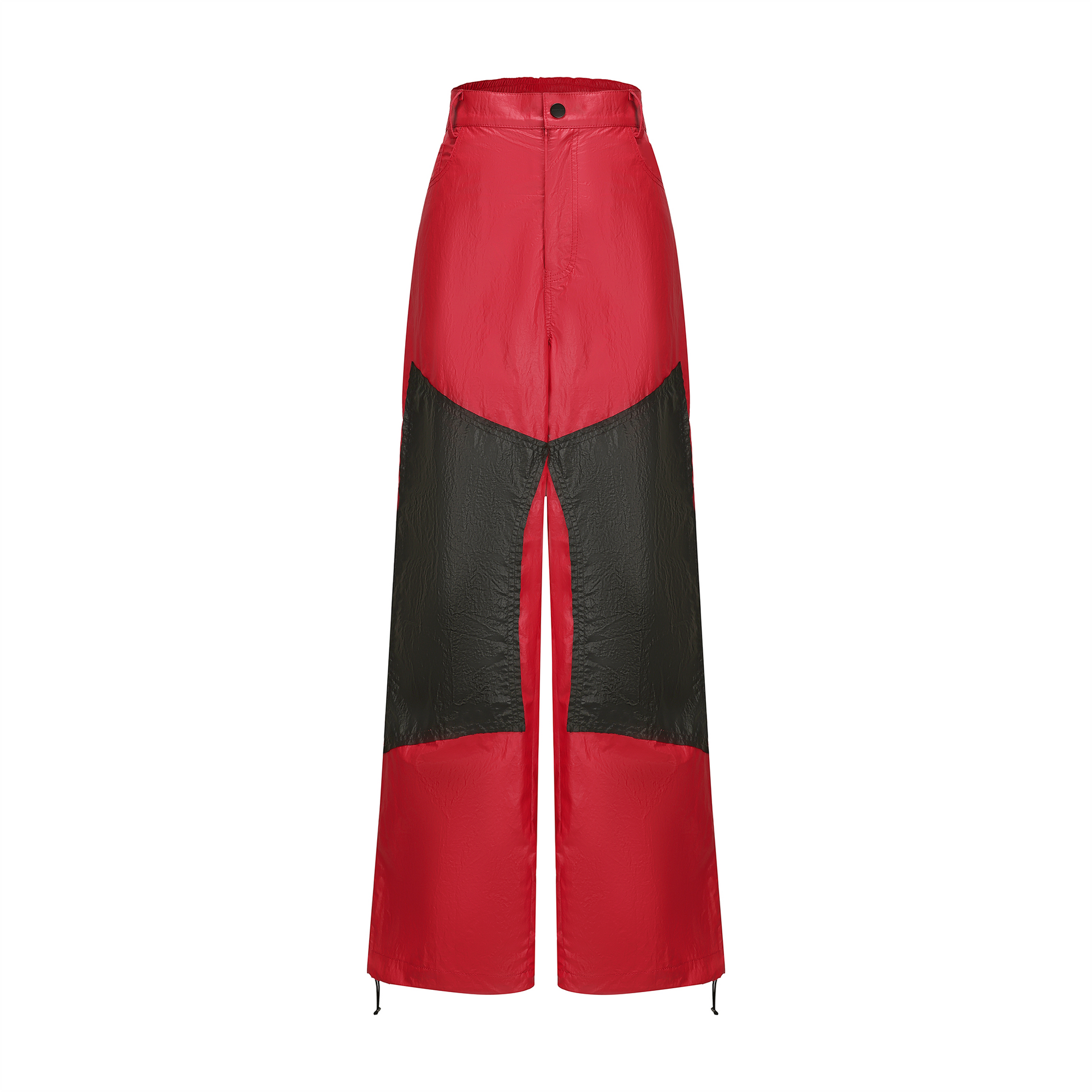 VANN VALRENCE Contrast Double-Knee Glossy Wide-Leg Pants-Pants-S-Free Shipping Leatheretro