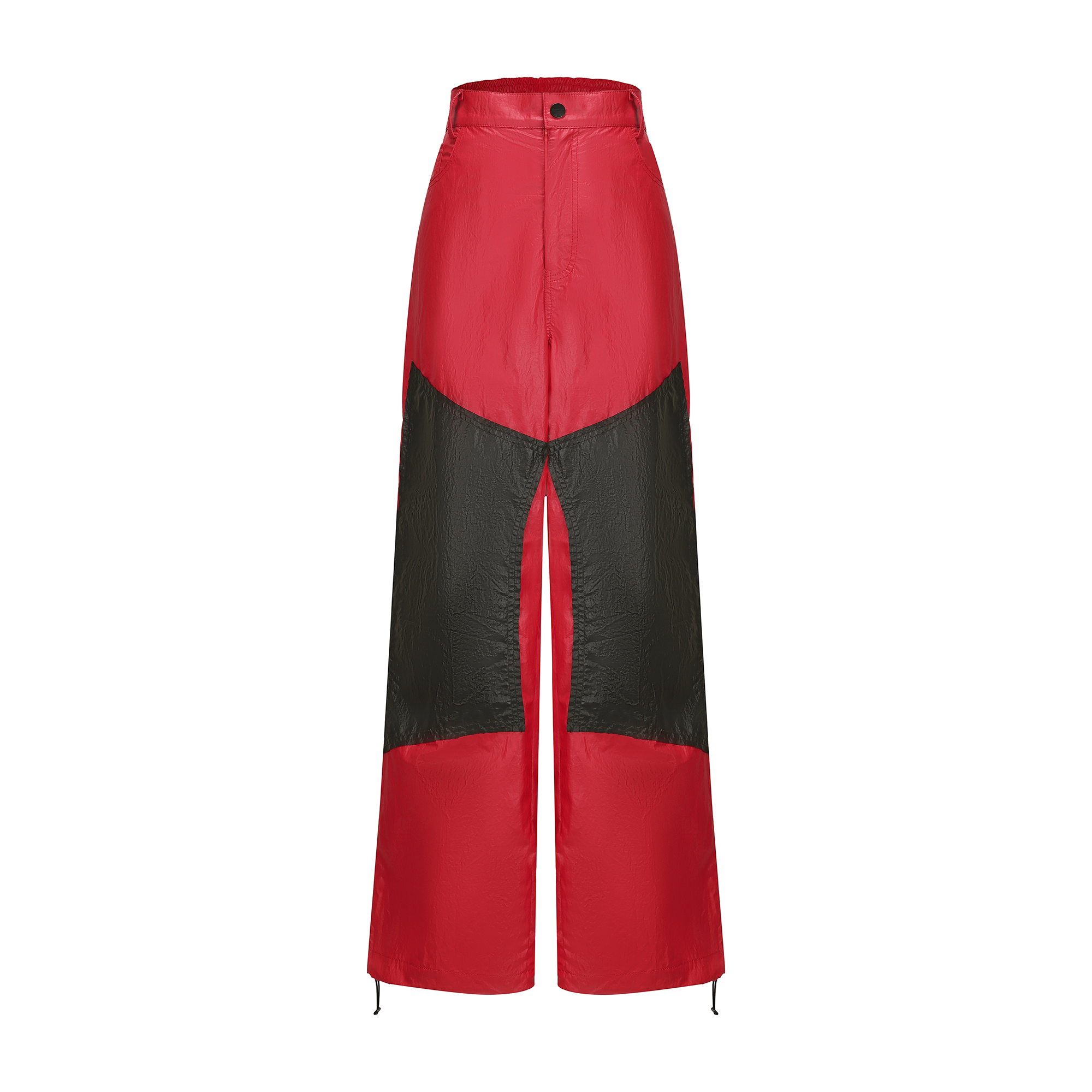 VANN VALRENCE Contrast Double-Knee Glossy Wide-Leg Pants-Pants-S-Free Shipping Leatheretro